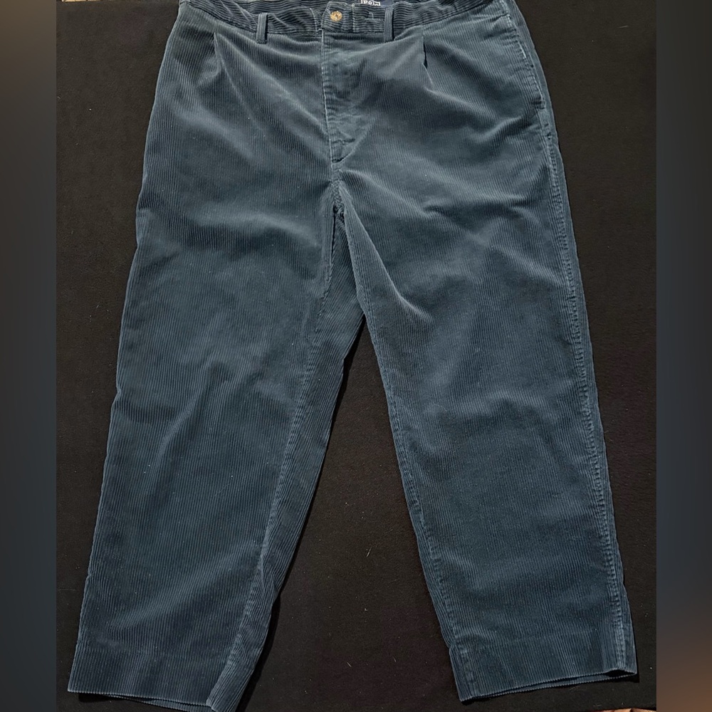 Polo Ralph Lauren Classic Fit Corduroy Green Vintage 35x30 Flat‎ Front Pants